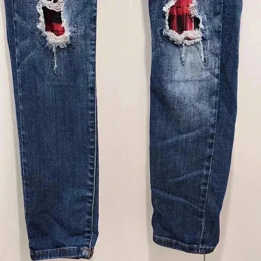 Judy Blue Distressed Buffalo Plaid Skinny Jeans Size 9/29 - Picture 4 of 15